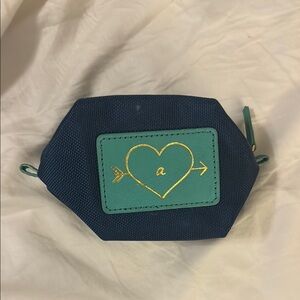 Blue and Teal Pouch with Heart Design